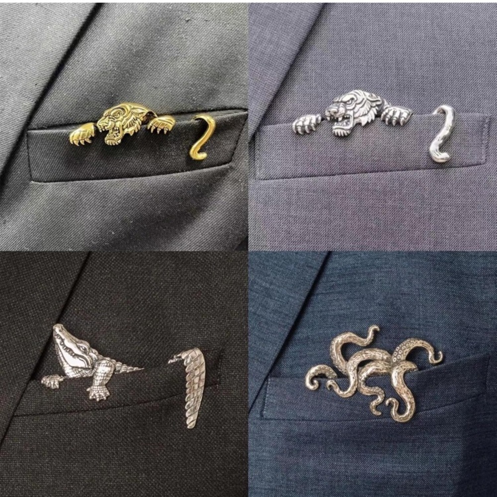 Silver Crocodile Pocket Brooch - Picture 6 of 9